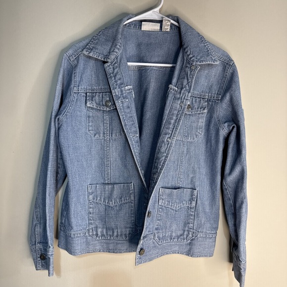 Chicos Jean Jacket Womens Size 1 Button Light Blue  Denim Jacket Size M - Picture 14 of 14